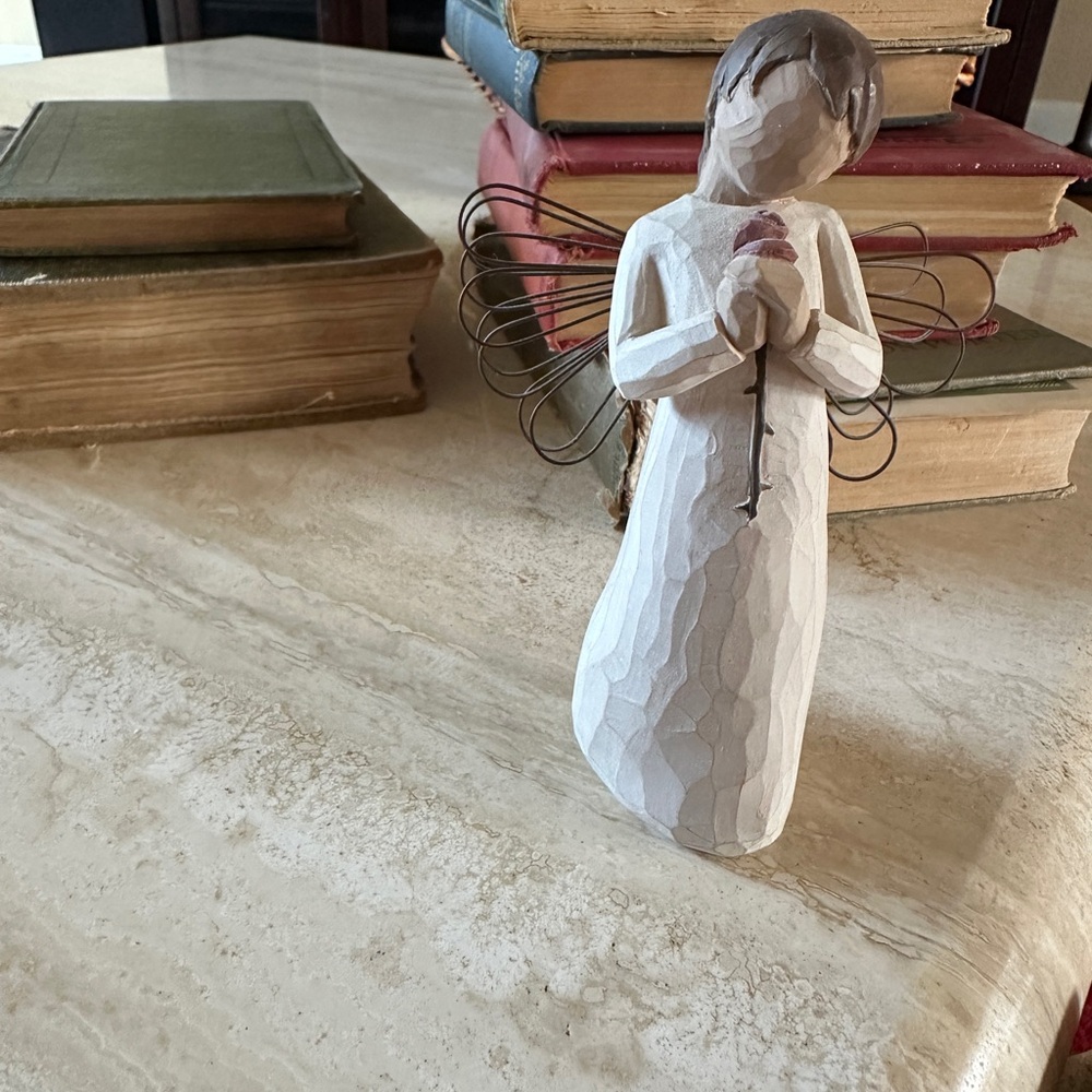 Willow Tree Angel with Rose - Cream and Brown